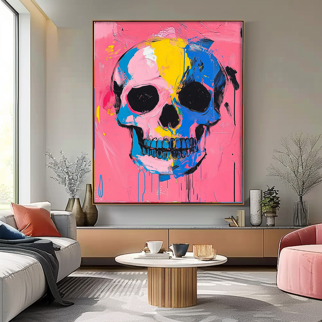 Colorful Original Head Abstract Wall Large Acrylic Painting Lovely Skeleton Painting Art Unique Home Decor
