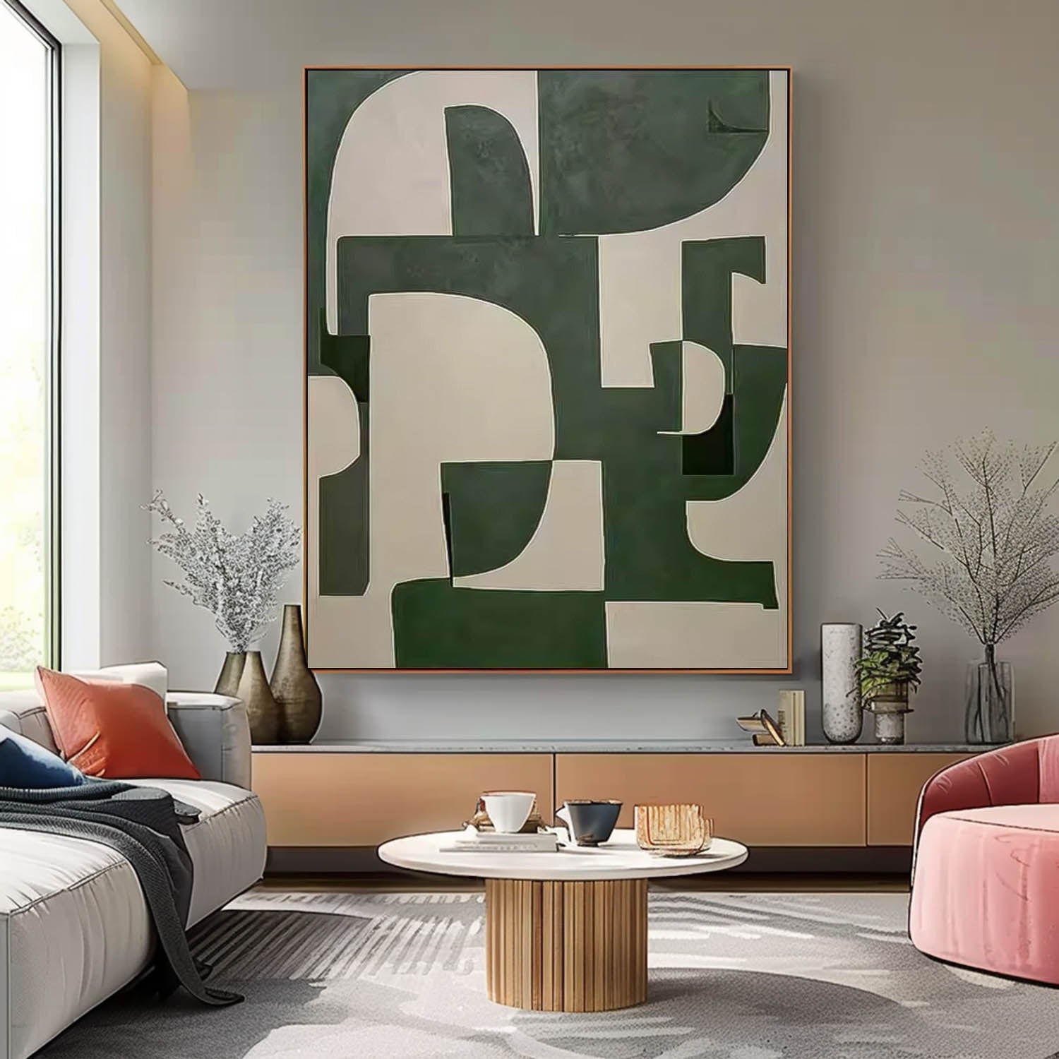 Original Minimalist Artwork Large Green Geometric Wall Art Texture Abstract Canvas Oil Painting
