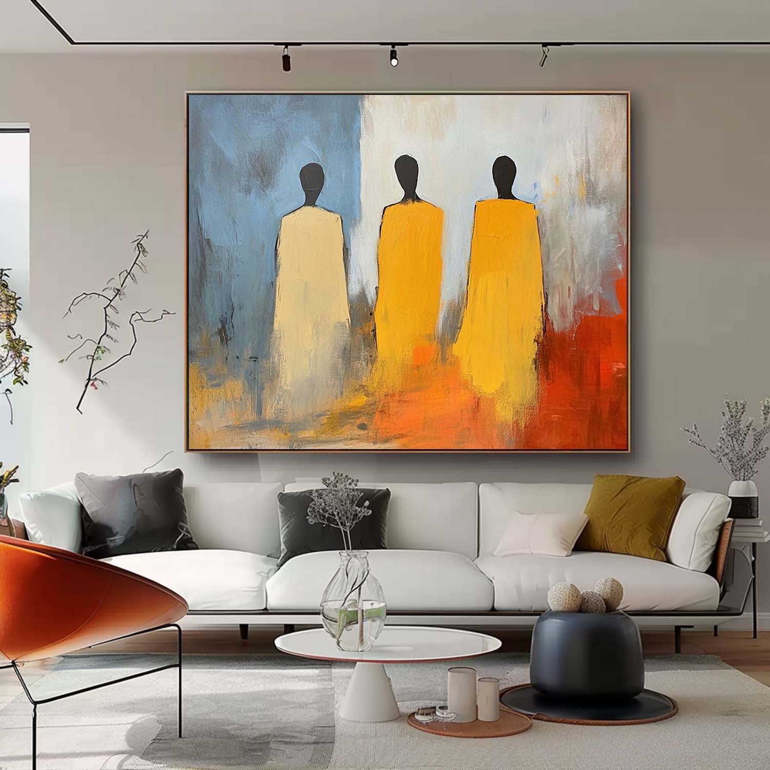 Modern Minimal Abstract Oil Painting Contemporary Gallery Wall Art Figure View Of Back Home Decor