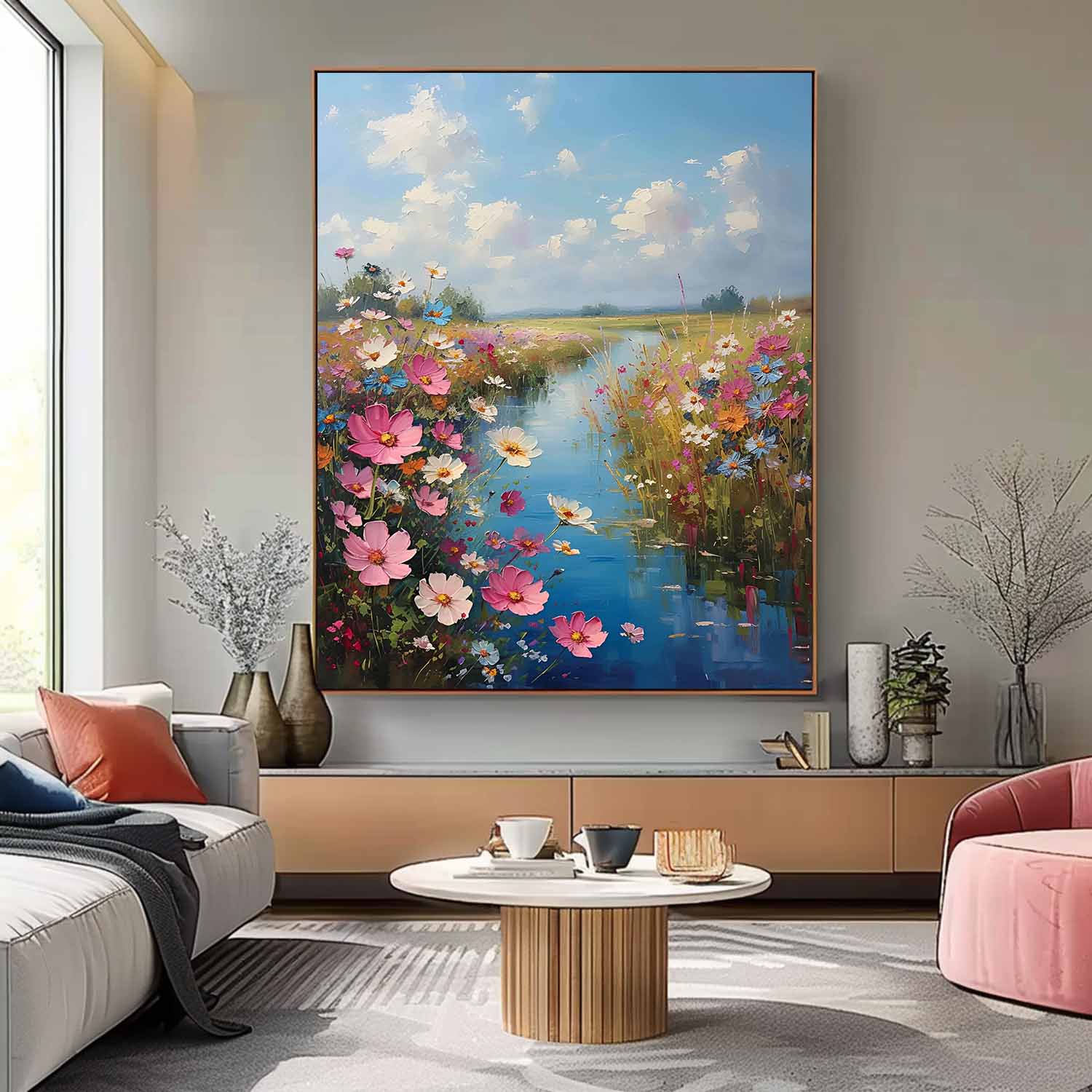 Abstract Riverside Scenery Wall Art Acrylic Painting Large Landscape Oil Painting On Canvas Home Decor