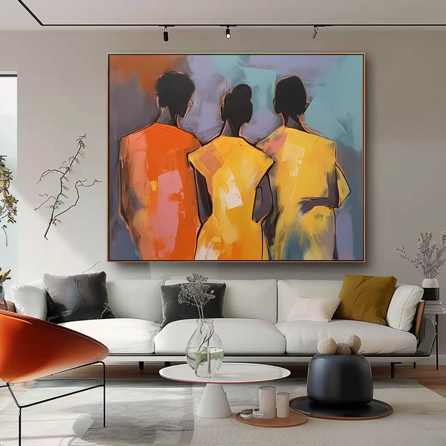 Large Three People's Backs Wall Art Abstract Oil Painting Original Human Artwork For Living Room