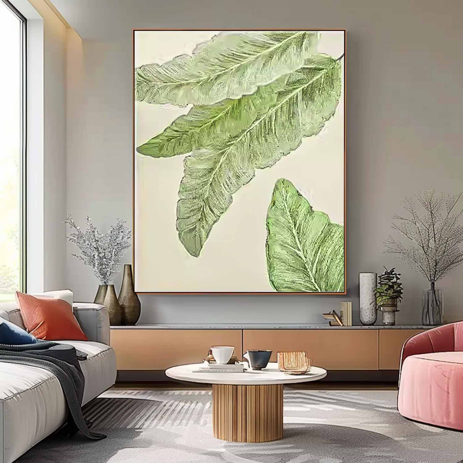 Original Texture Leaves Artwork Green Leaves Oil Painting On Canvas Oversize For Living Room