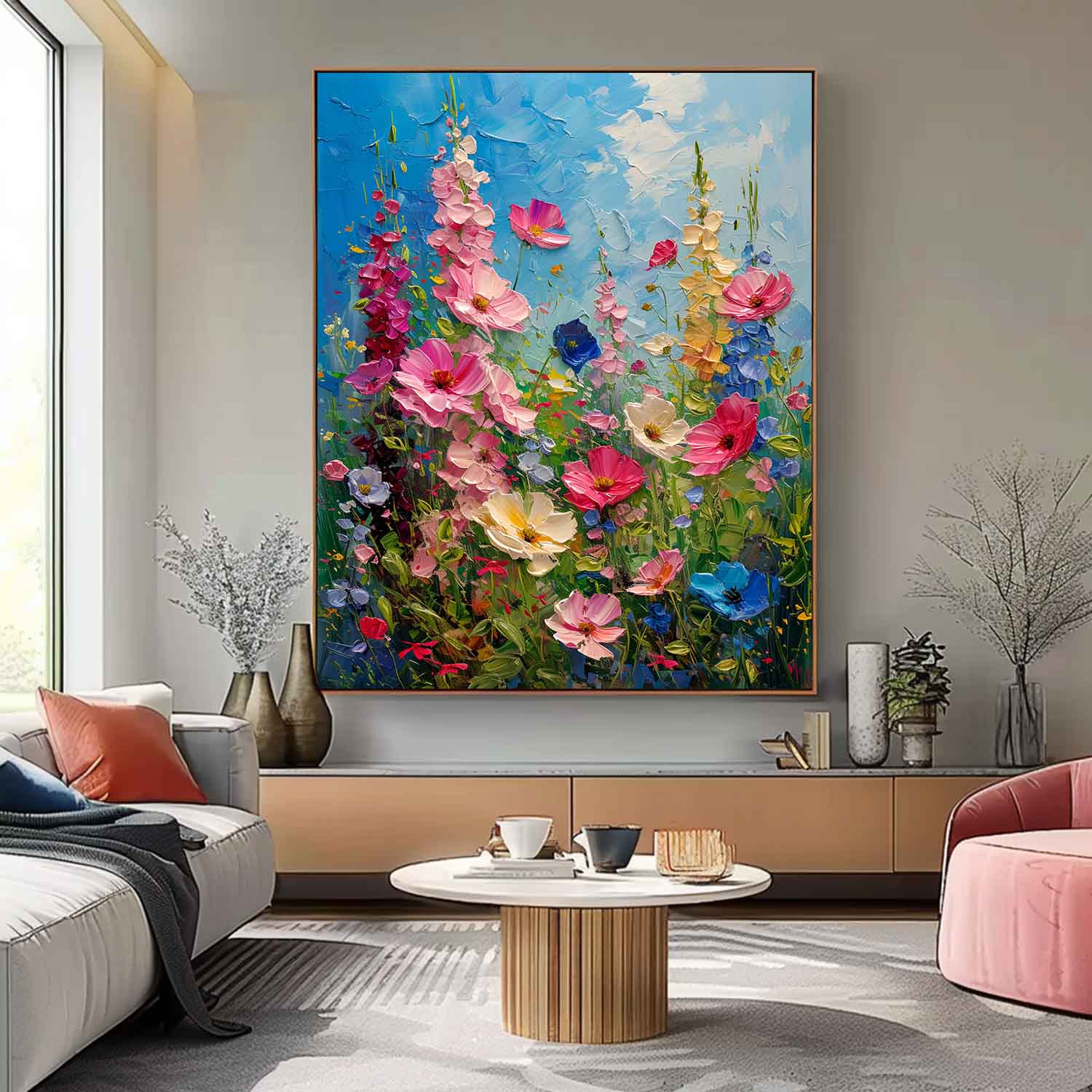 Colorful Flowers Acrylic Painting Canvas Large Textured Art Original Floral Painting For Living Room