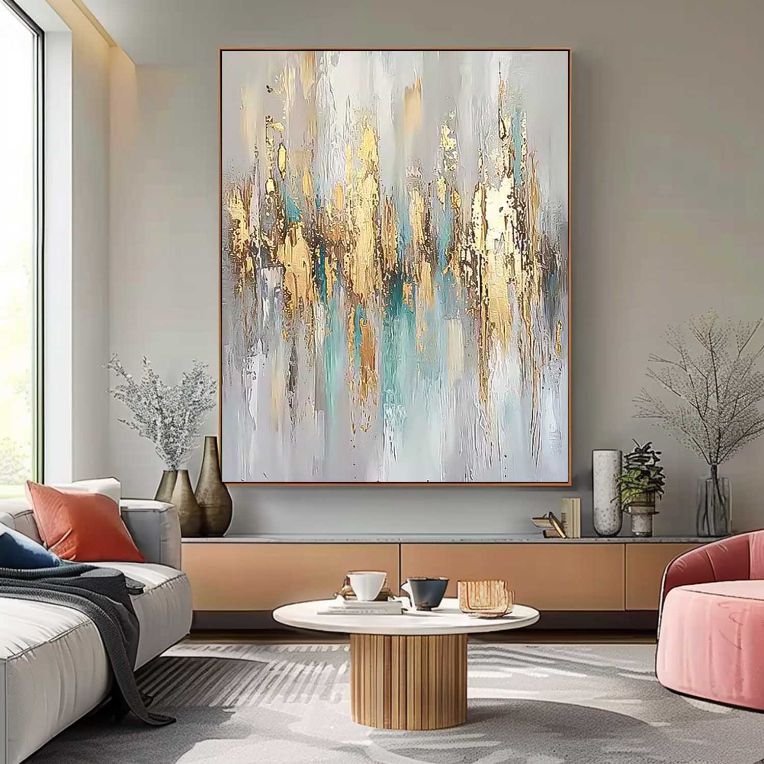 Large Modern Acrylic Painting On Canvas Gold Texture Abstract Oil Painting High Quality Original Artwork