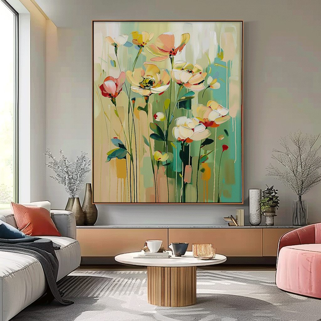 Contemporary Floral Paintings Summer Painting Framed Large Textured Abstract Flower Paintings Floral Wall Art