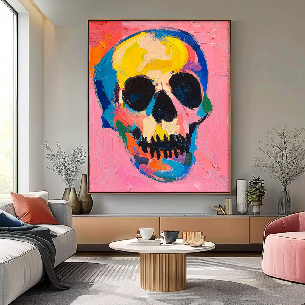 Large Acrylic Painting Lovely Skeleton Painting Colorful Original Head Abstract Wall Art Unique Home Decor