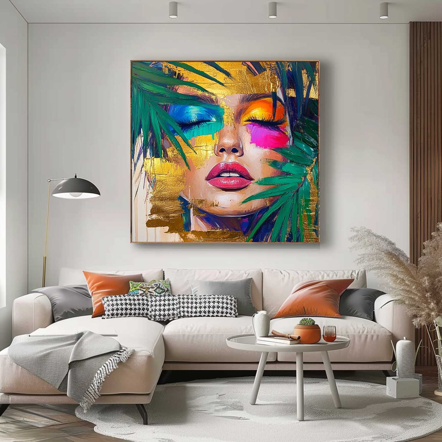Square Large Woman Portrait Artwork Beautiful Girl Abstract Wall Art Origina Lady Acrylic Painting Canvas