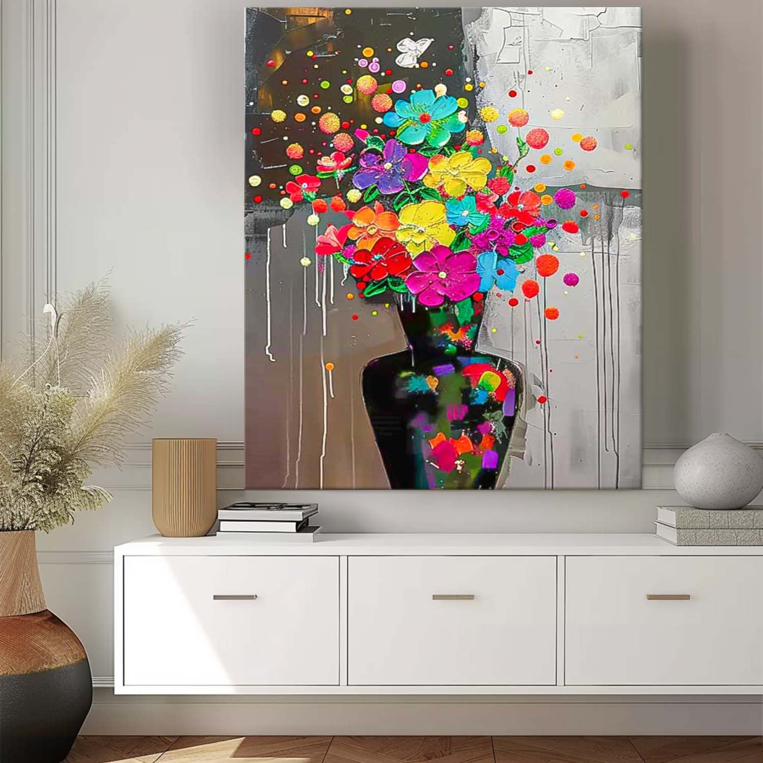 Original Modern Vase Flower Artwork Abstract Hand Painted Oil Painting On Canvas Floral Wall Art Home Decor