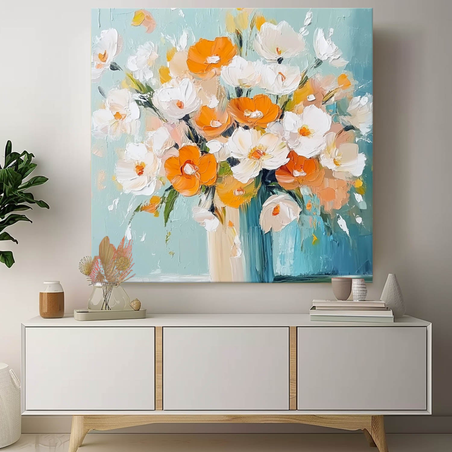 Large Textured Flower Painting Original Beautiful Vase Art Modern Floral Wall Art Home Decor