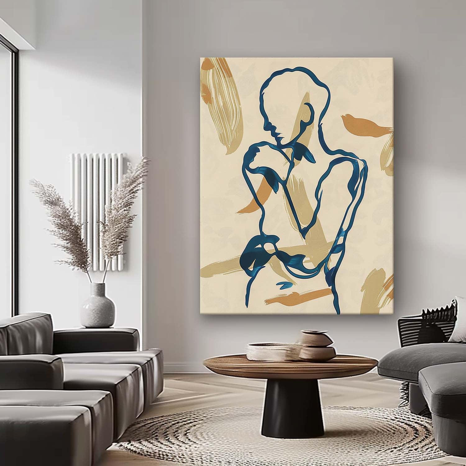 Figure Contour Acrylic Painting Minimalism Artwork Nordic Style Original Abstract Body Line Outline Wall Art