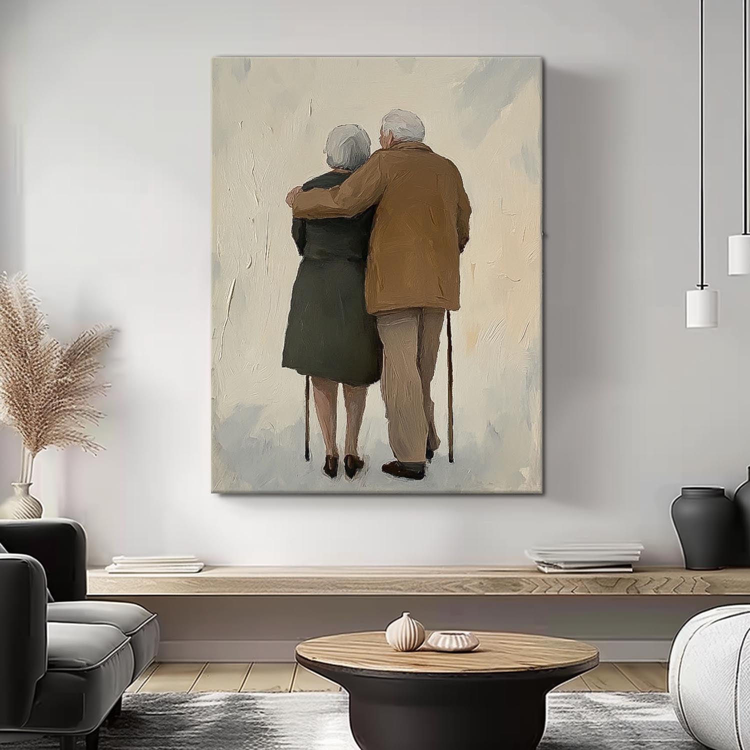 Original Contemporary Spouse Wall Art Large Man And Wife Acrylic Painting Framed Abstract View Of Back Artwork