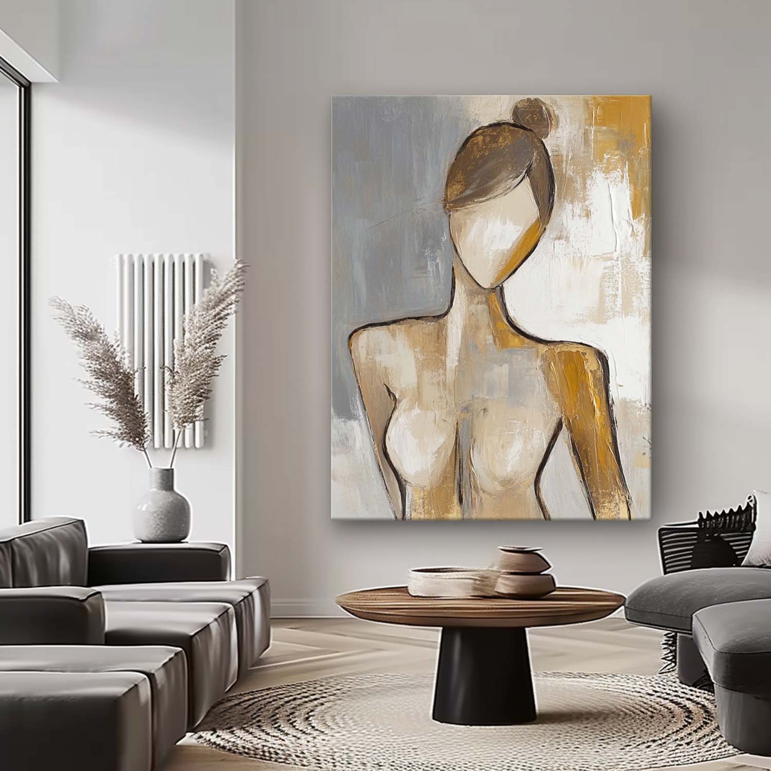 Original Contemporary Woman Wall Art Abstract Lady Artwork Large Character Outline Acrylic Painting Framed