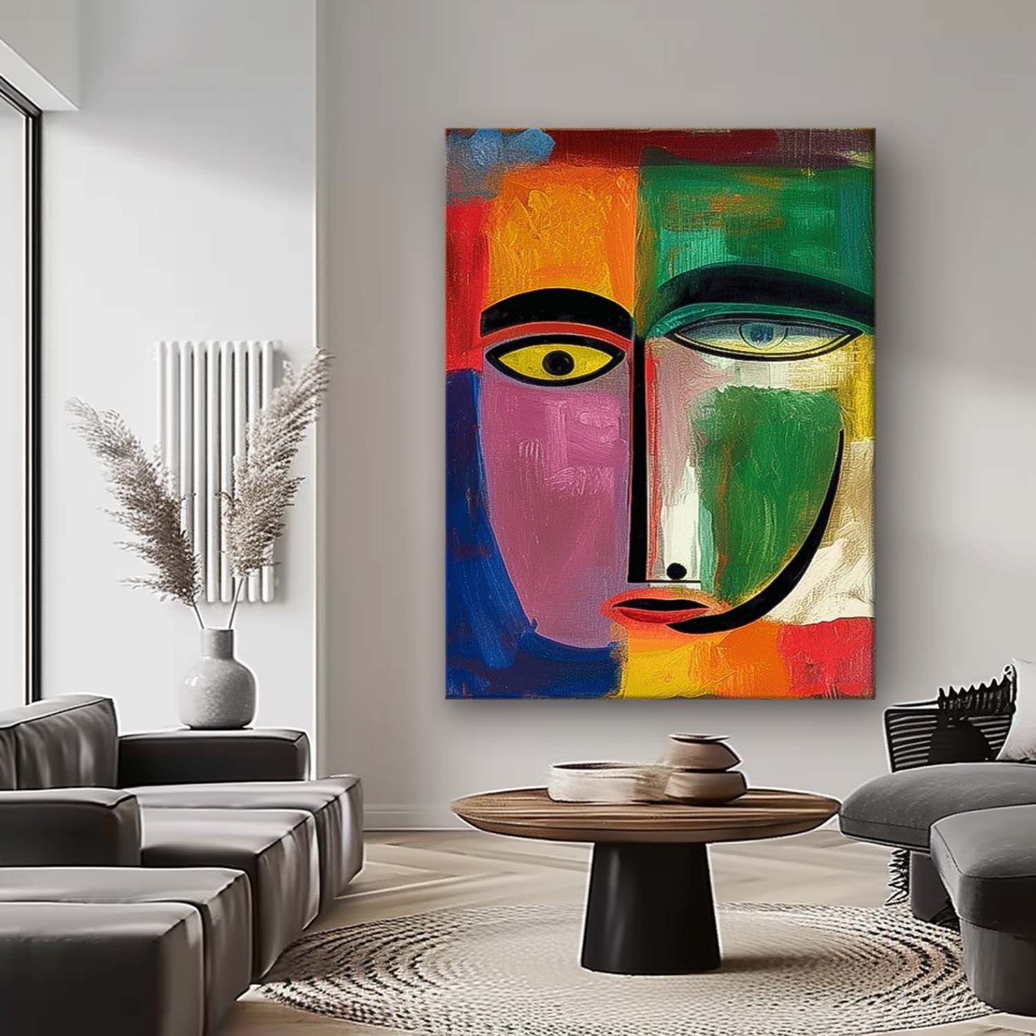 Expressive Abstract Faces Painting Original Colourful Bold Bright Artwork Modern Design New Art Wall Hanging