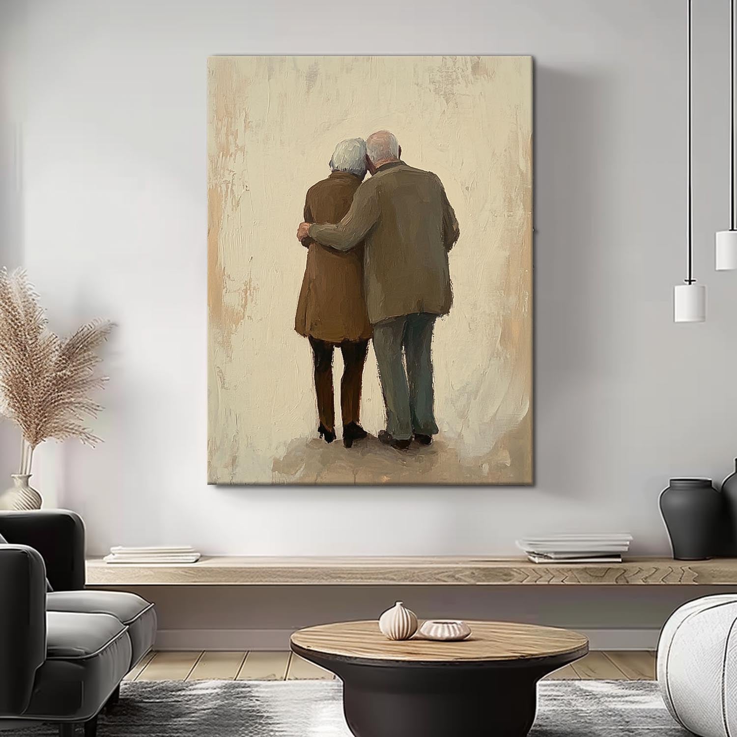 Large Man And Wife Acrylic Painting Framed Original Contemporary Spouse Wall Art Abstract View Of Back Artwork