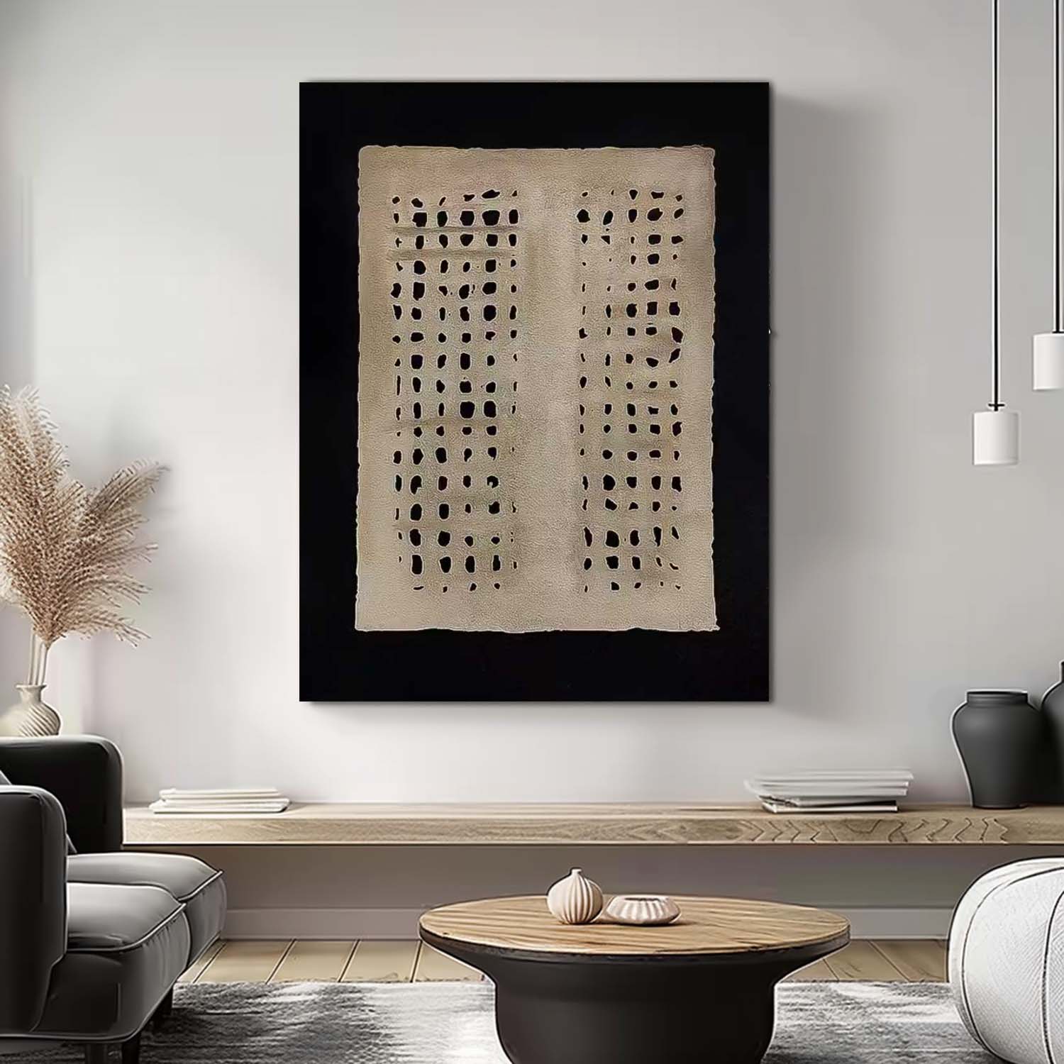 Minimalist Wabi-Sabi Wind Canvas Oil Painting Abstract Acrylic Painting Original Beige And Black Artwork