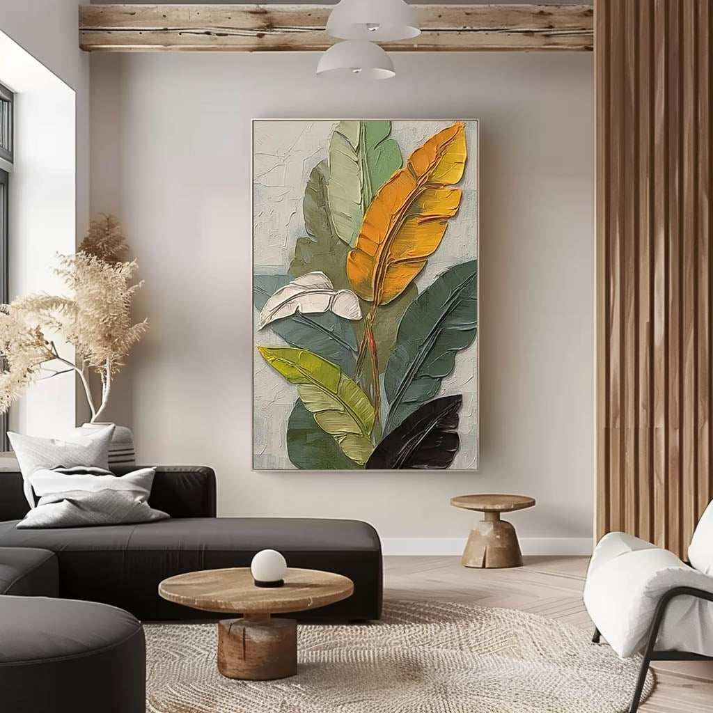 Texture Multicolor Foliage Long Version Large Abstract Oil Painting Original Leaf Wall Art Painting Home Decor