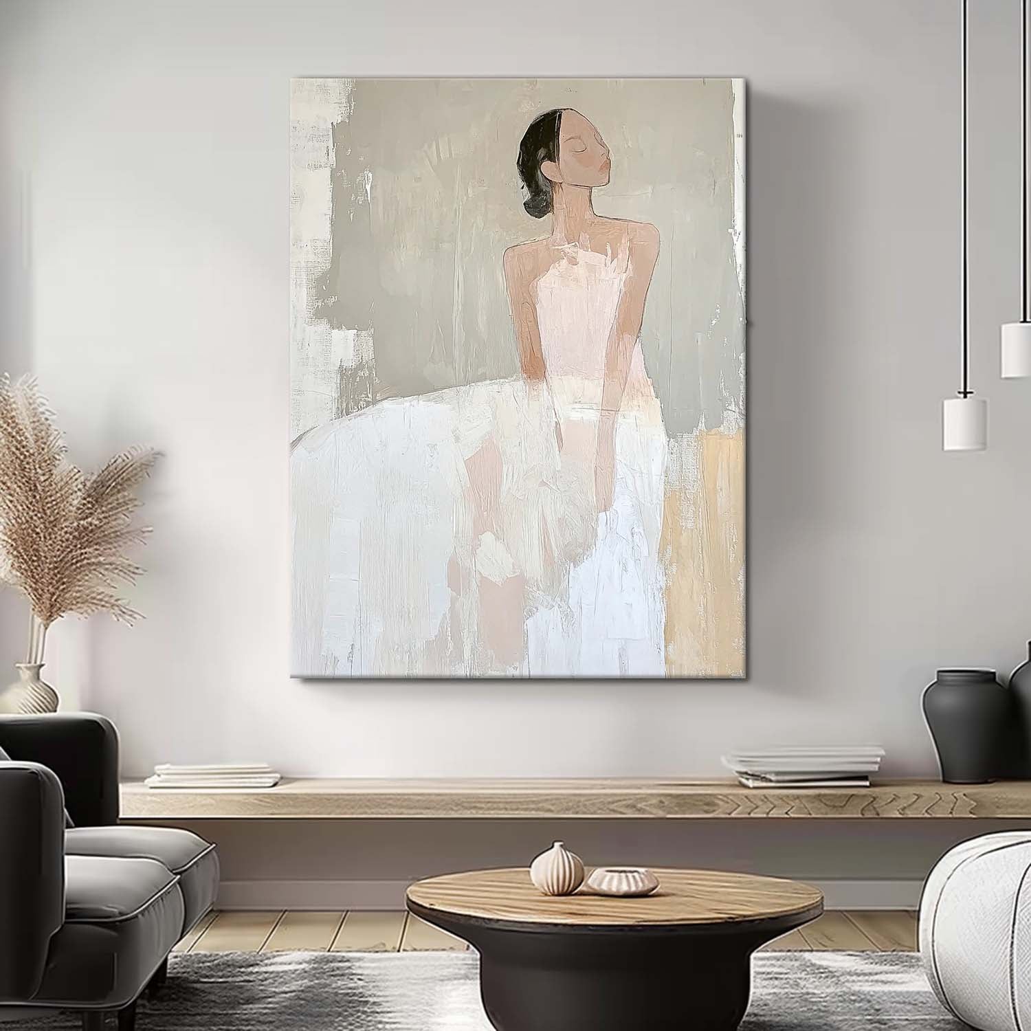Large Figure Painting Original Elegant Woman Silhouettes Wall Art Minimalism Shadow Abstract Artwork Gift