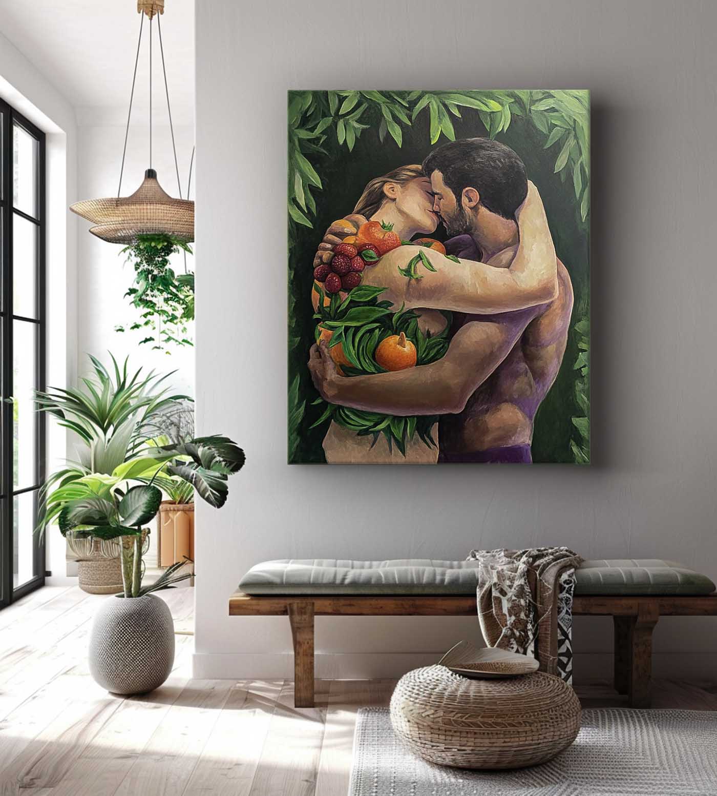 Original Texture Couple Clinch Wall Art Abstract Figure Oil Painting On Canvas Portrait Modern Artwork
