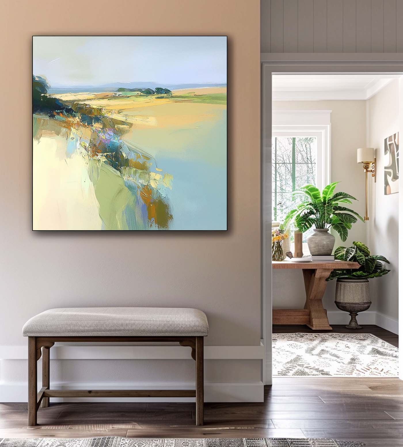 Abstract Landscape Scraper painting Large Abstract Texture Canvas Wall Art Modern Green Minimalist Painting