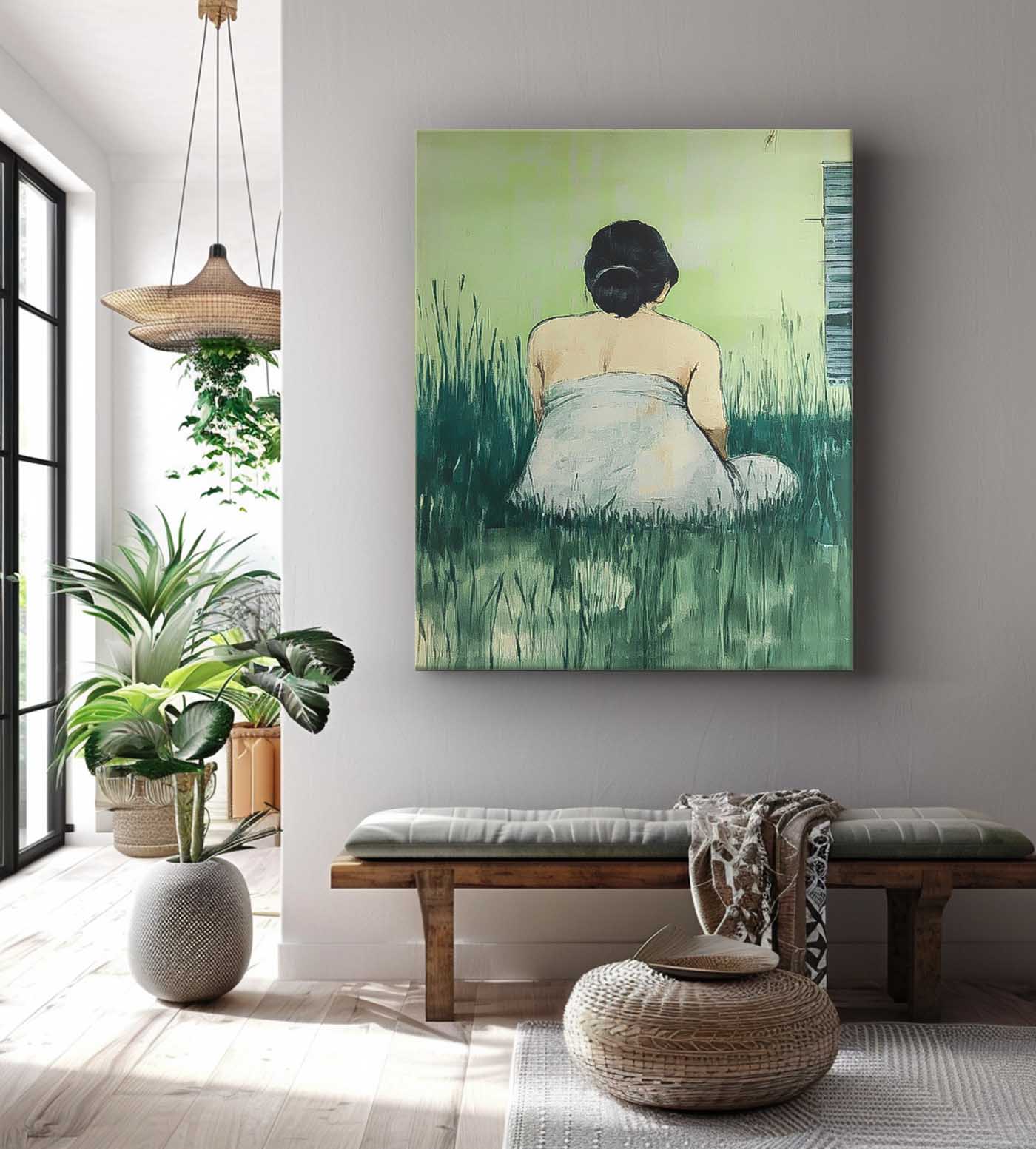 Girl Back Wall Art painting Abstract Lady Acrylic Painting Large Woman in the grass Artwork Home Decor