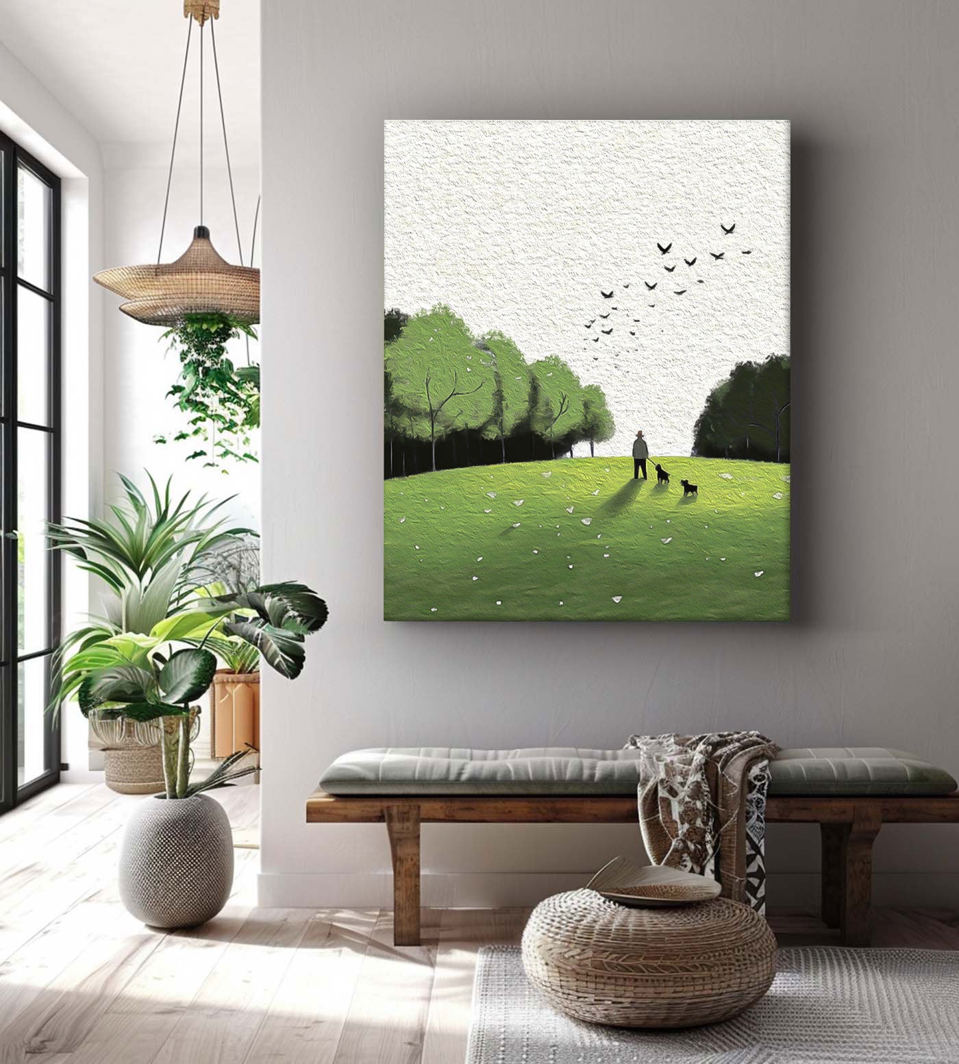 Large Lawn scenery Painting On Canvas Abstract Comfortable Scenery Oil Painting Green Landscape Artwork