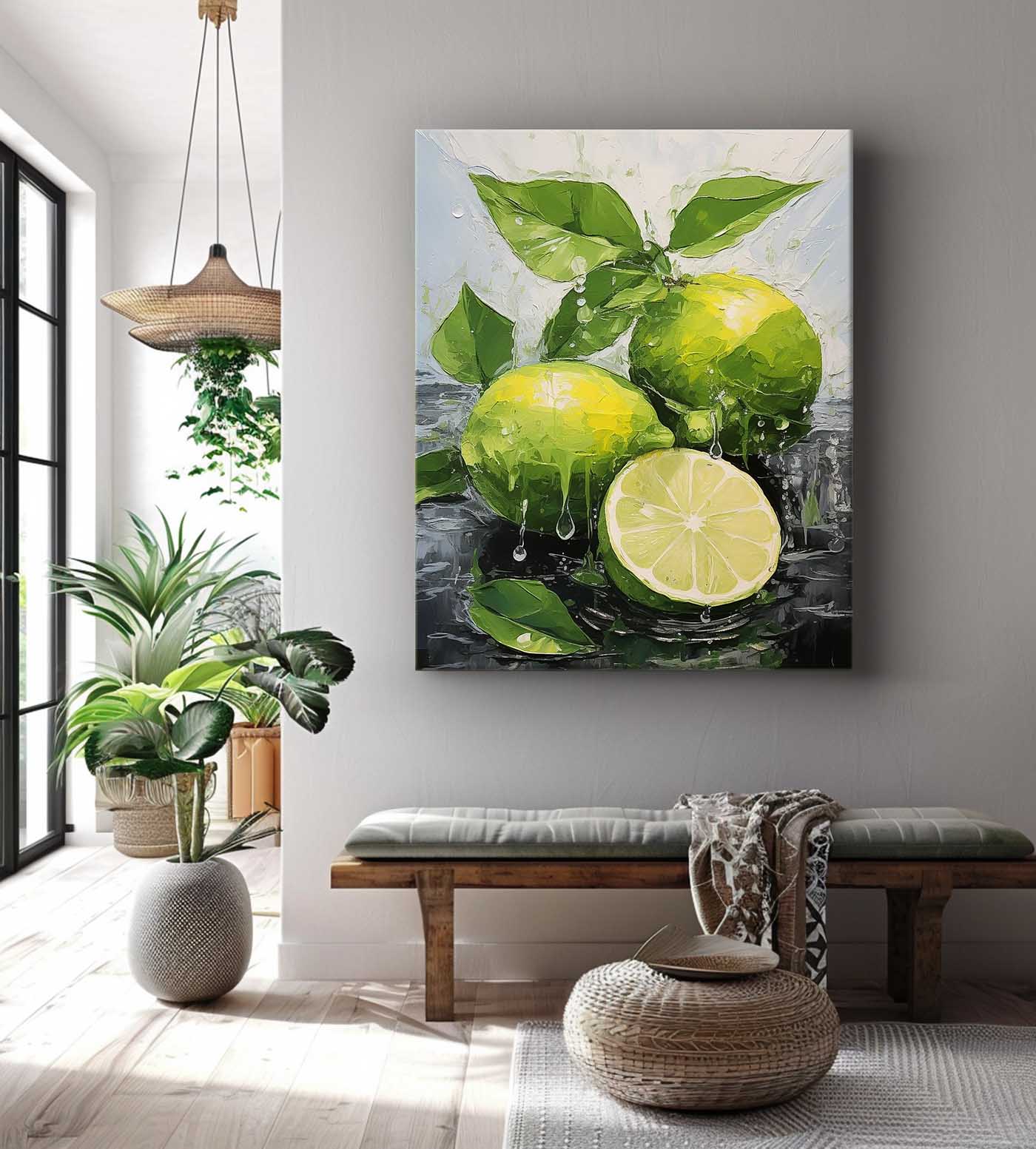Bright Color Fruit Acrylic Painting Large Lime Original Artwork Abstract Still Life Painting On Canvas Gift
