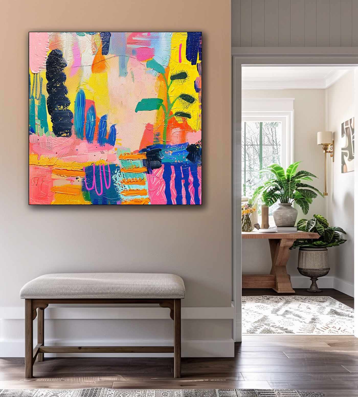 Original Canvas Wall Art Textured Artwork Colorful Large Graffiti Abstract Painting Children's Room Decor