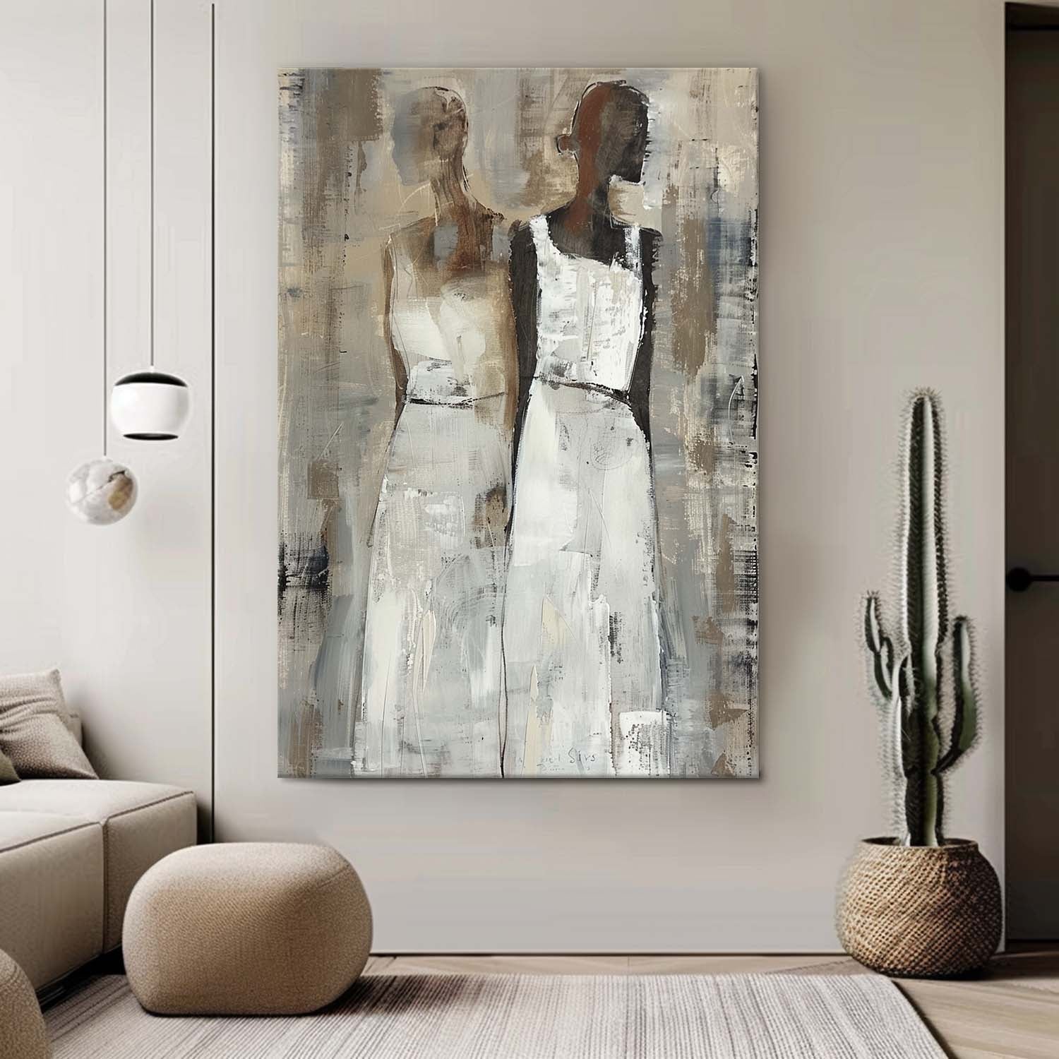 Large Figure Painting Shadow Abstract Artwork Original Woman Silhouettes Wall Art For Living Room