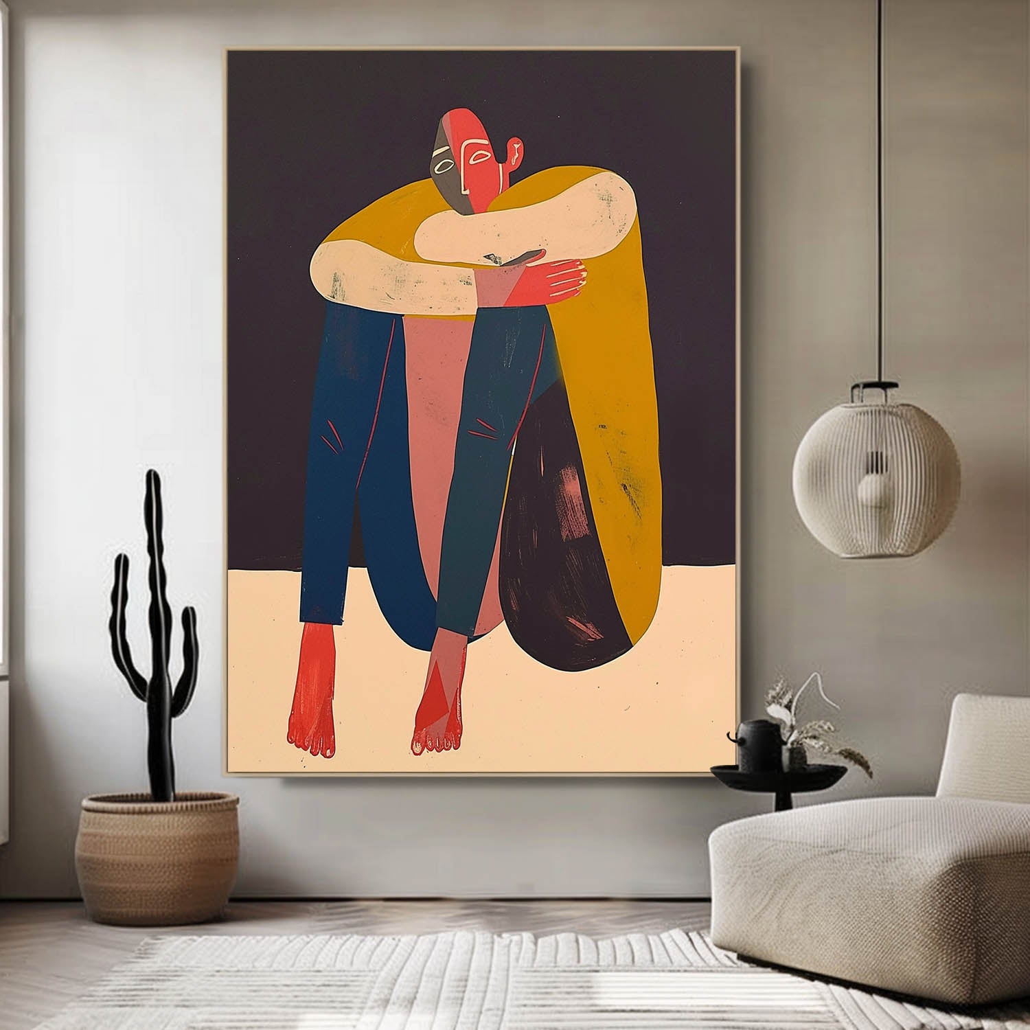 Large Figure Painting Warm Color Abstract Artwork Original Funny Niche Body Wall Art Home Decor