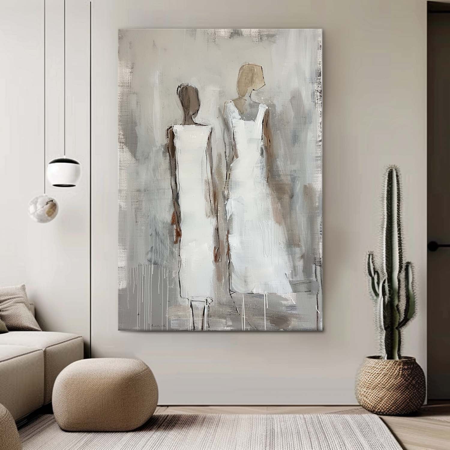White Large Figure Painting Shadow Abstract Artwork Original Woman Silhouettes Wall Art For Living Room