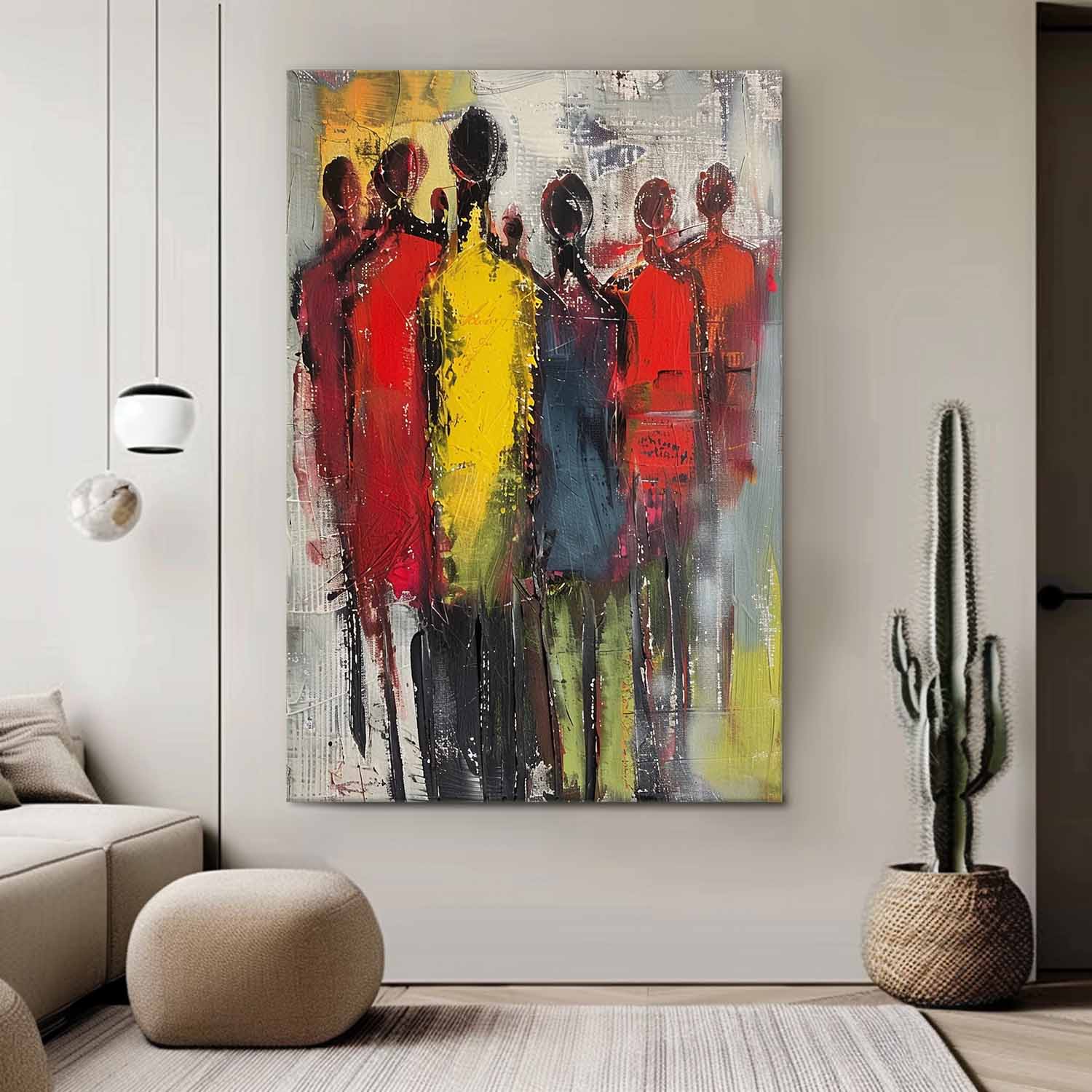 Color Character Outline Painting Original Abstract Wall Art Large Human Painting Framed Artwork