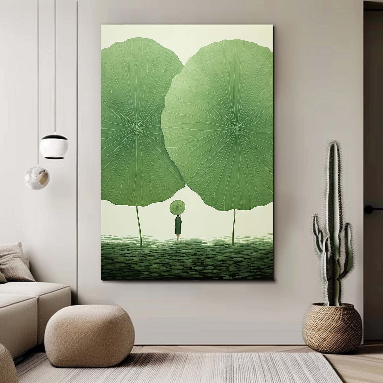 Original Modern Leaf Artwork Abstract Lotus Leaf Oil Painting On Canvas Floral illustration Wall Art Home Decor