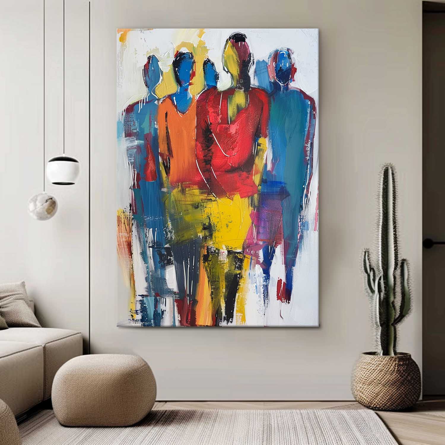 Original Colorful Abstract Wall Art Character Outline Painting Large Human Painting Framed Artwork