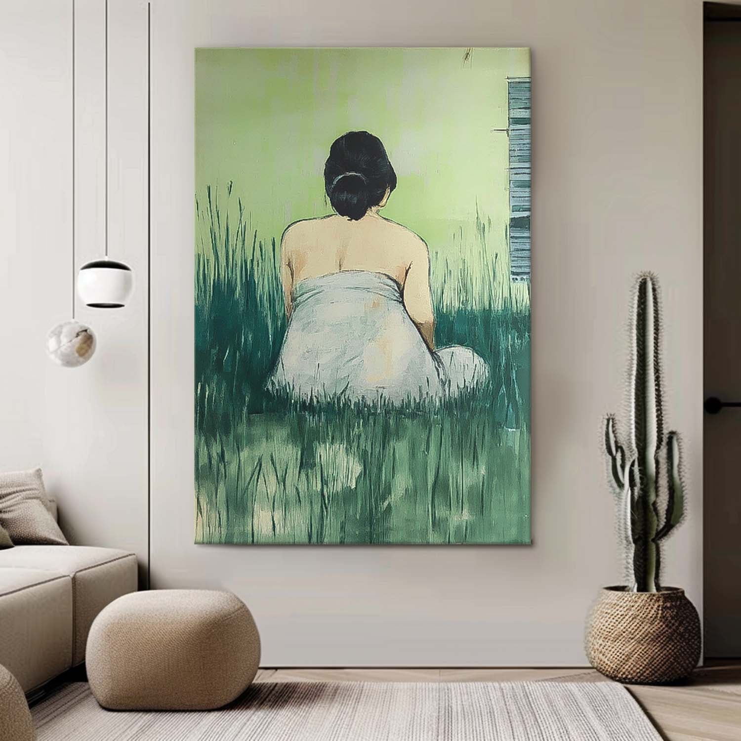 Girl Back Wall Art painting Abstract Lady Acrylic Painting Large Woman in the grass Artwork Home Decor