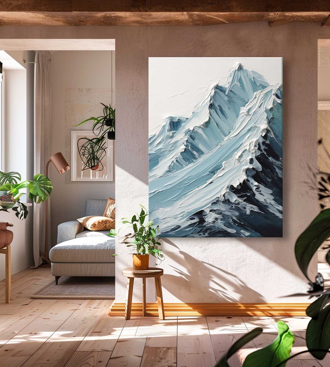 Large Texture Landscape Oil Painting On Canvas Abstract Snow Mountain Scenery Wall Art Acrylic Painting Home Decor