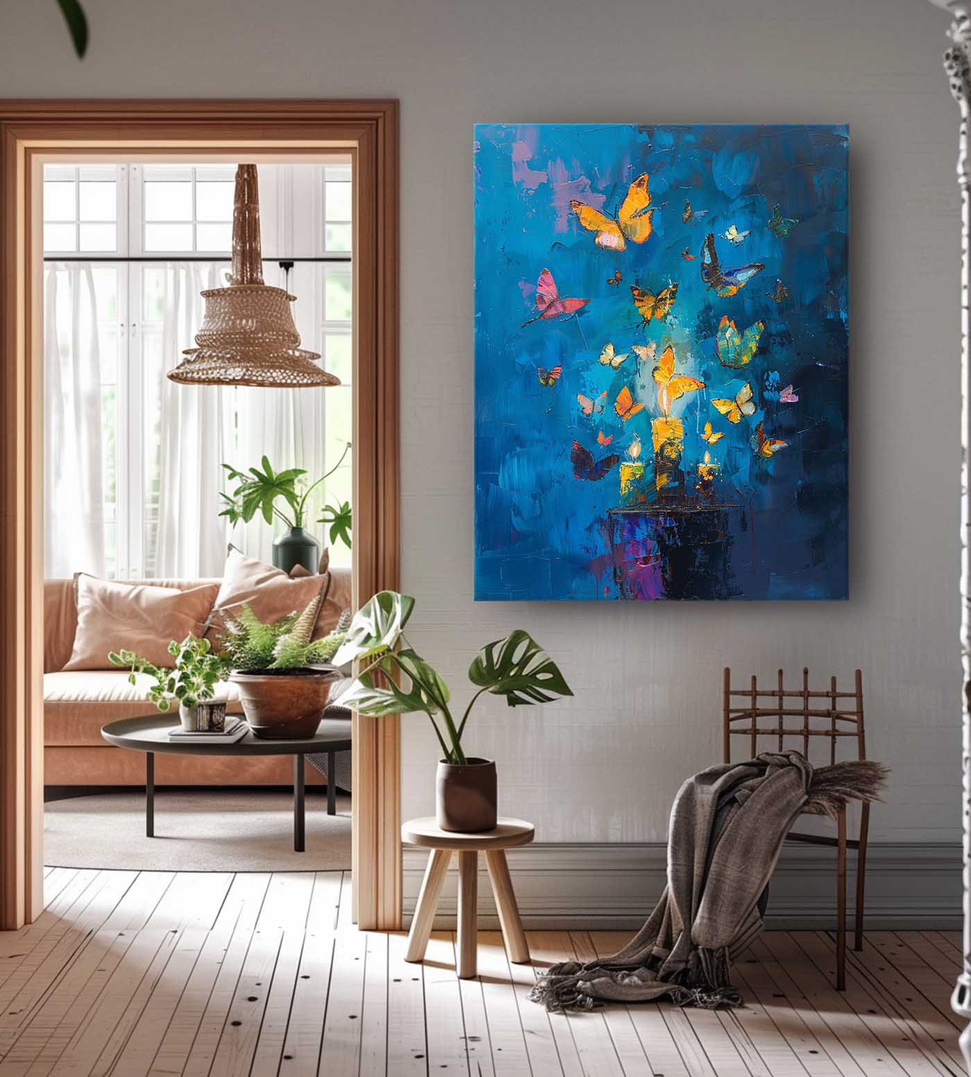 Original Artwork Abstract Still Life Painting Butterfly By Candlelight Acrylic Painting On Canvas For Living Room