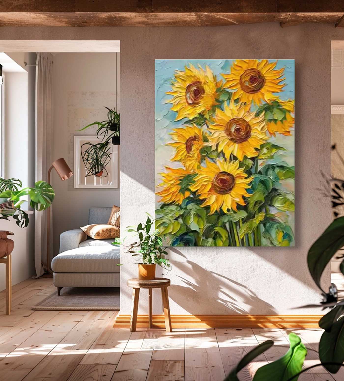 Beautiful Sunflower Painting Acrylic Textured Floral Art Impressionist Plant Paintings For Living Room