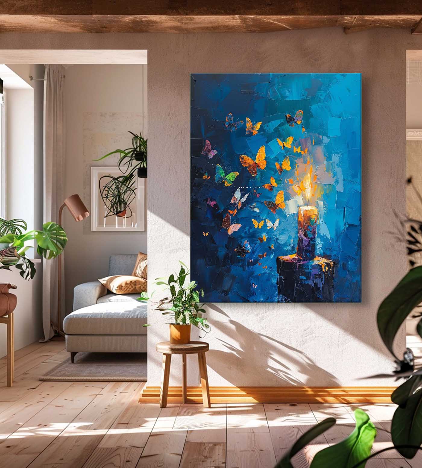 Abstract Still Life Painting Butterfly By Candlelight Acrylic Painting On Canvas Original Artwork Decor
