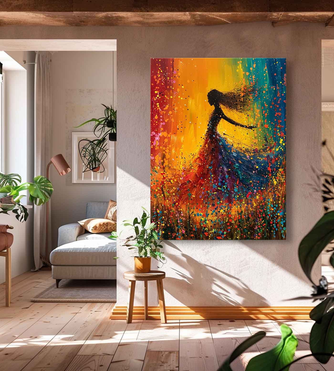 Colorful Artwork Original Modern Ballet Girl Wall Art Big Multicolor Gorgeous Girl Daning Painting Framed