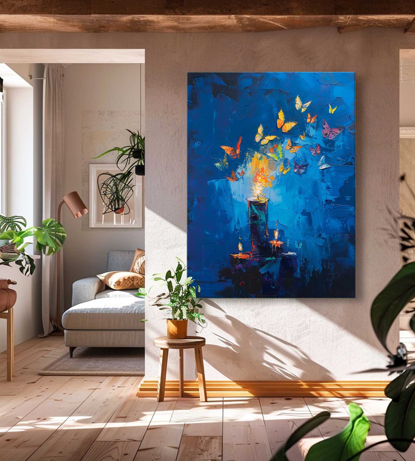 Butterfly By Candlelight Acrylic Painting On Canvas Abstract Still Life Painting Original Artwork Decor