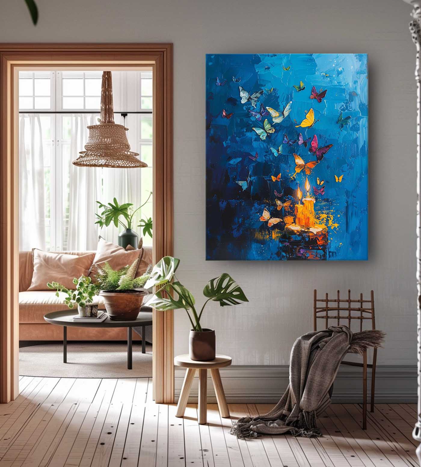 Original Artwork Abstract Still Life Painting Butterfly By Candlelight Acrylic Painting On Canvas Home Decor