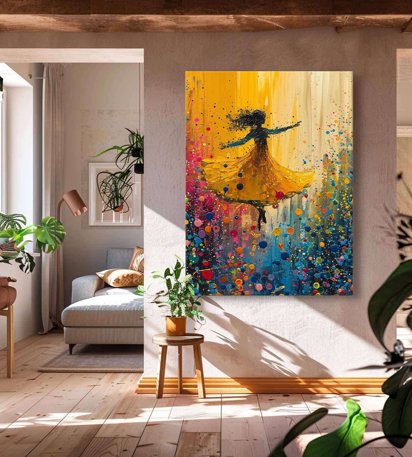 Gorgeous Original Modern Ballet Girl Wall Art Colorful Artwork Big Multicolor Girl Daning Painting Framed