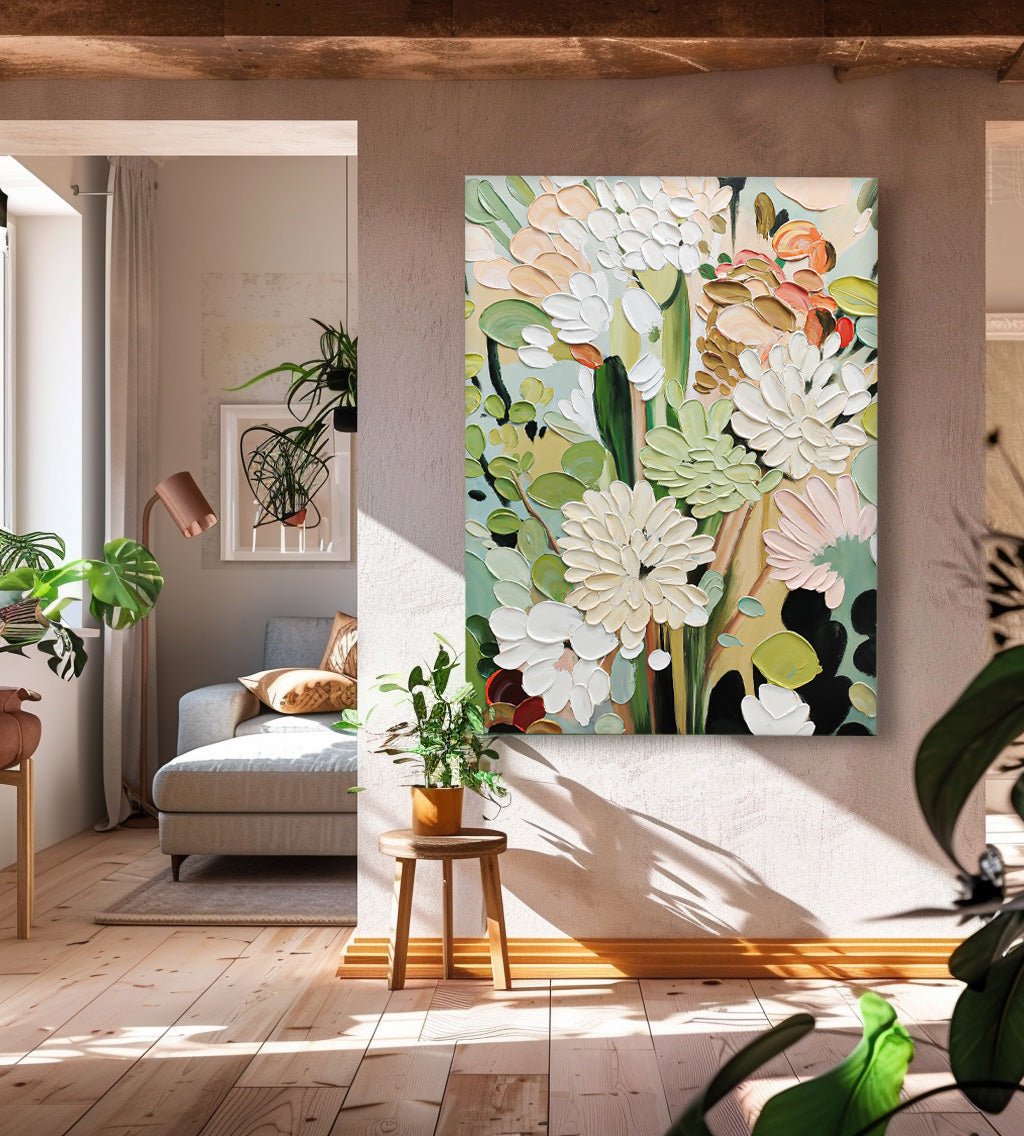 Abstract Flower Acrylic Painting 3D Floral Painting Framed Large Flower Wall Art Textured Floral Painting