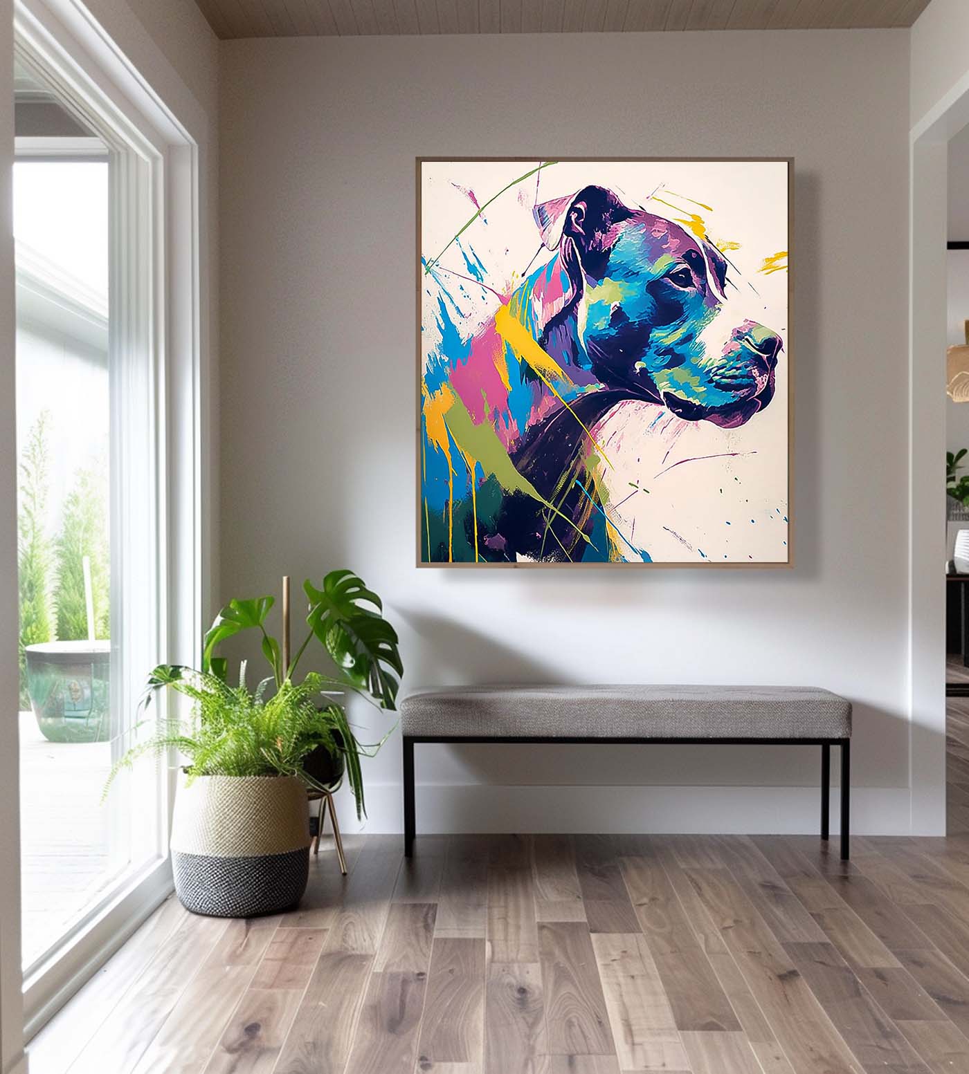 Large Colorful Animal Artwork Original Lovely Dog Wall Art Square Pooch Oil Painting Canvas Home Decor