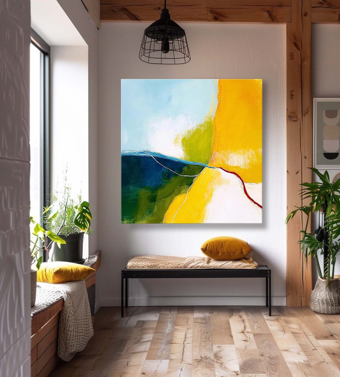 Bright Yellow Large Wall Art Original Minimalist Artwork Abstract Oil Painting For Living Room