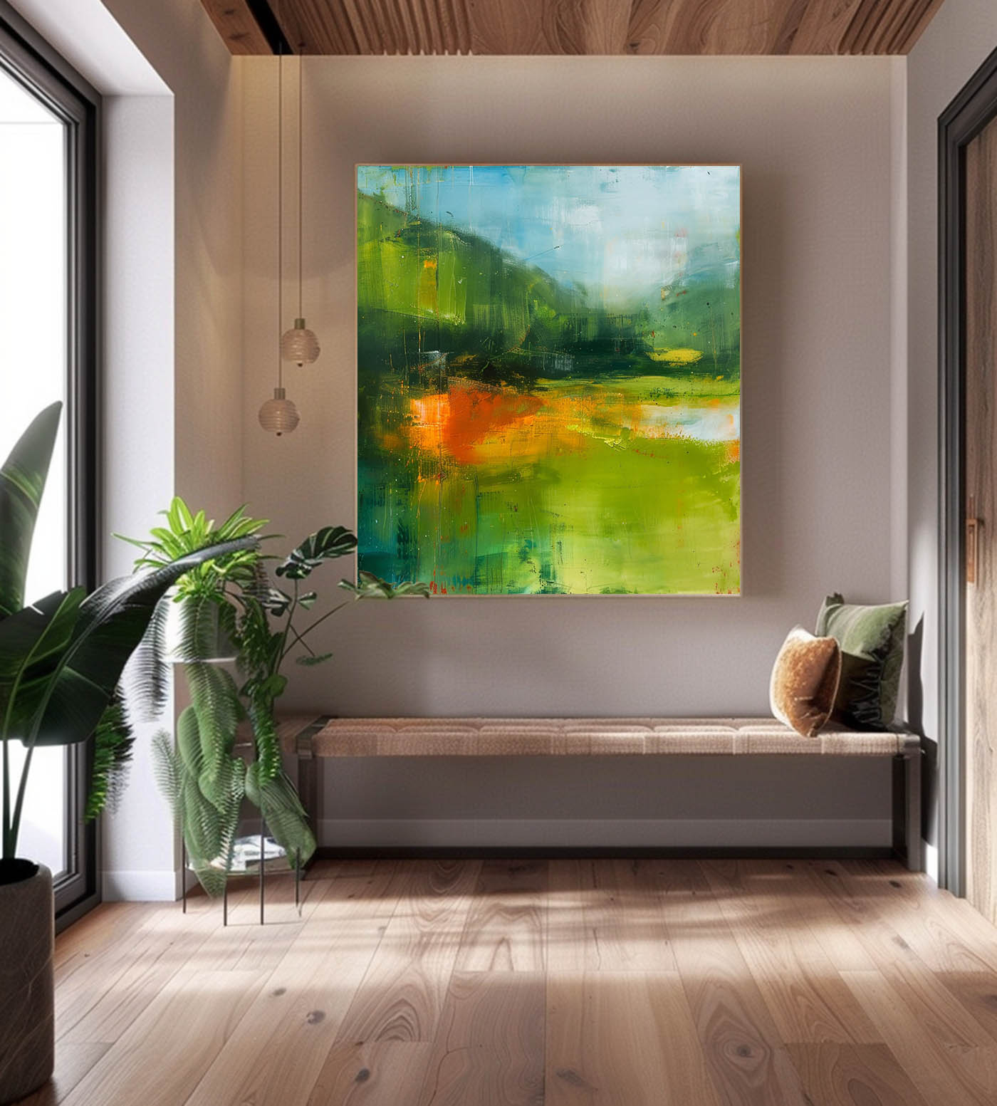 Modern Scenery Nature Art Green Original Landscape Wall Art Large Abstract Oil Painting Canvas Home Decor