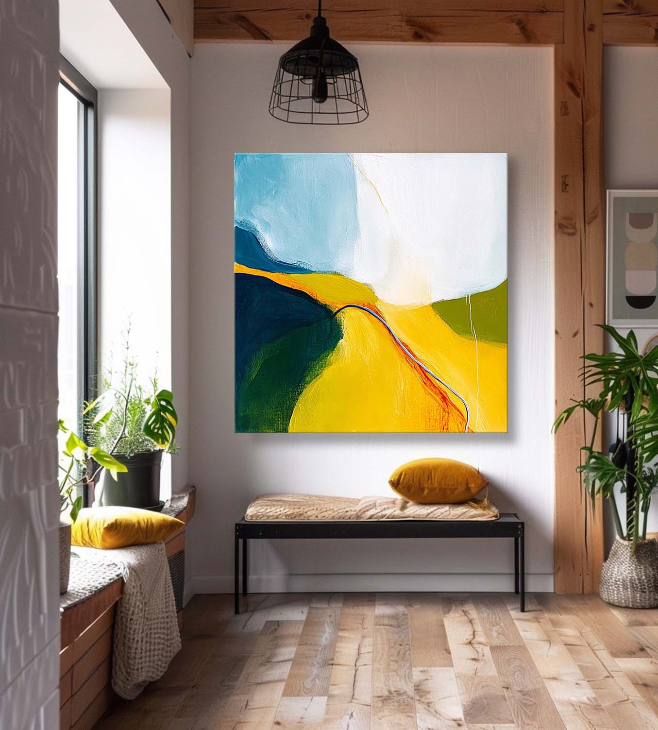 Abstract Oil Painting Original Minimalist Artwork Bright Yellow Large Wall Art For Living Room
