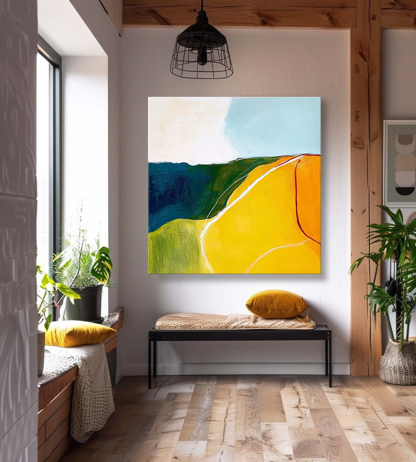 Original Minimalist Artwork Bright Yellow Large Wall Art Abstract Oil Painting For Living Room
