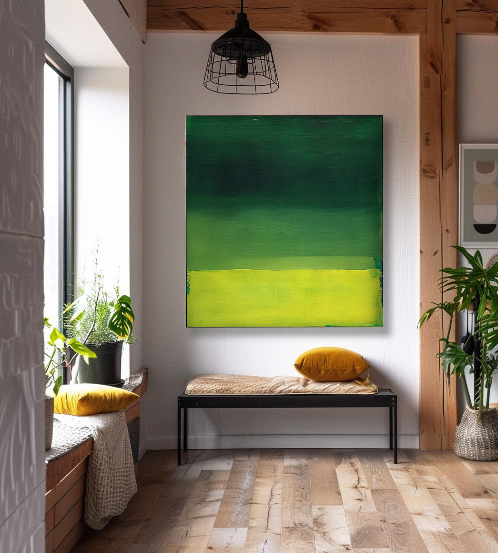 Large Wall Art Yellow And Green Original Minimalist Artwork Abstract Oil Painting For Living Room