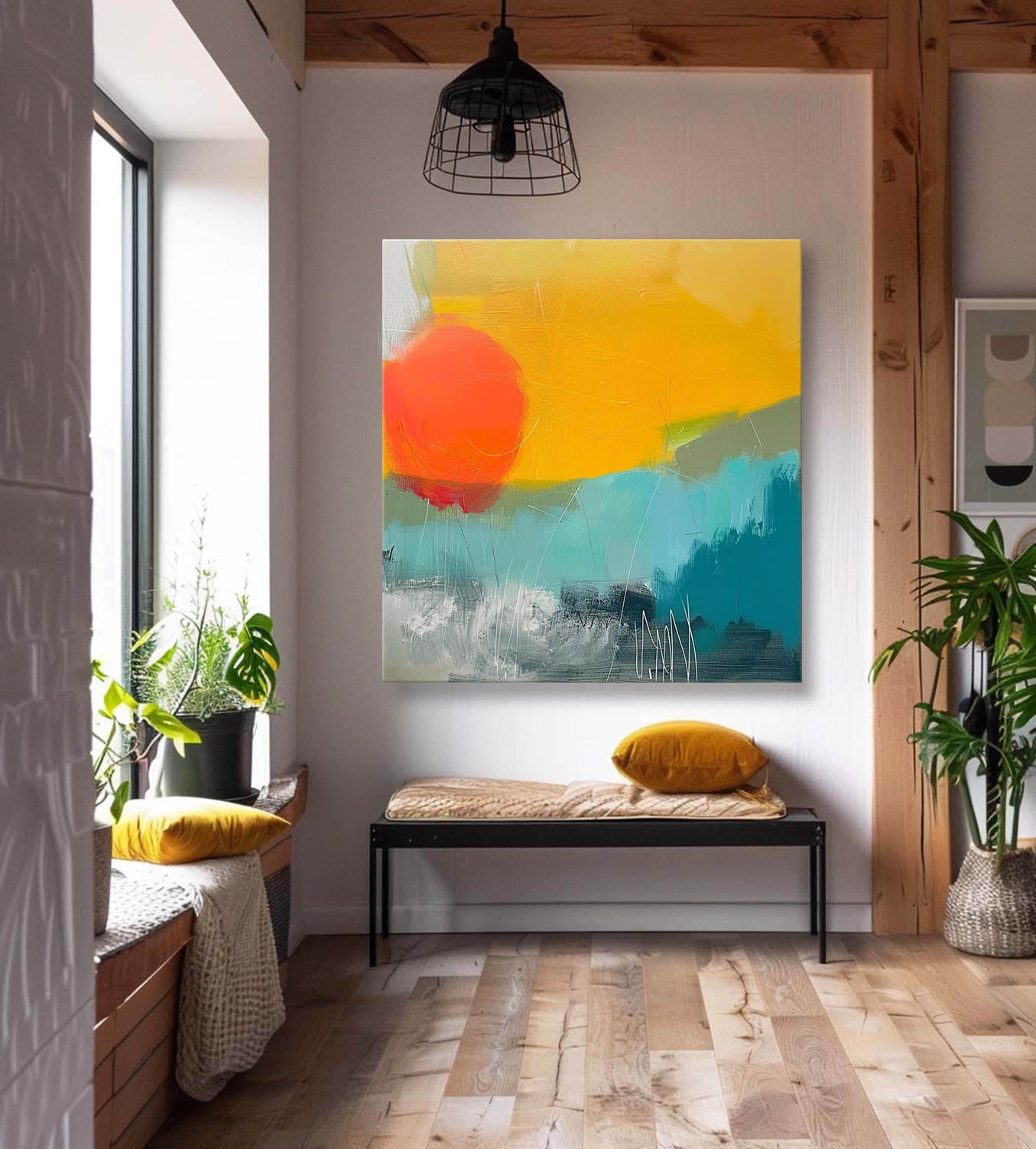 Modern Bright Color Abstract Acrylic painting Graffiti Oil Painting Canvas Original Sunset Artwork